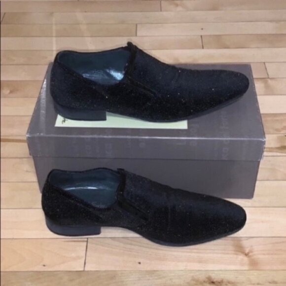 LUCA Del Forte black coarse glitter fabric leather loafers US 7.5 EUR 41 - Picture 10 of 14